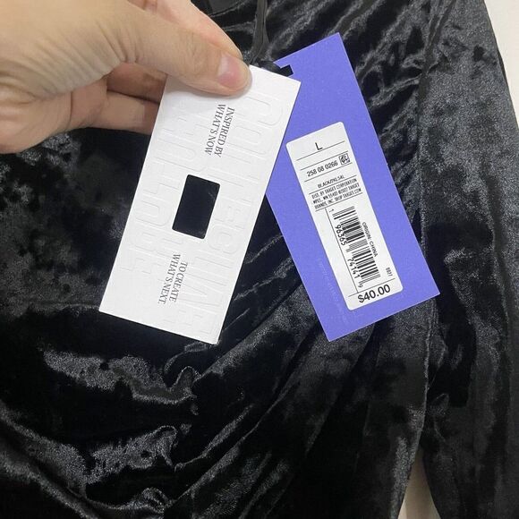 NEW! Future Collective Black Velvet Ruched Side A-Line Dress Size Large - Picture 7 of 8